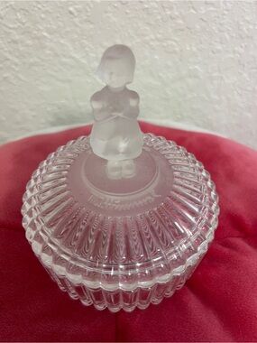 Hummel Goebel Vintage 1993 Round Glass Dresser Trinket Box Jar Girl on Lid Avon
